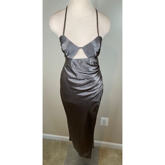 The Sei Cutout Ruched Silk Smog Gray Midi Dress Size 4 - Picture 3 of 8